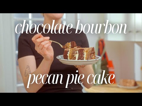 Chocolate Bourbon Pecan Pie Cake