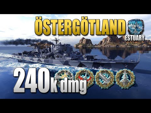 Destroyer Östergötland on map Estuary, 240k damage - World of Warships