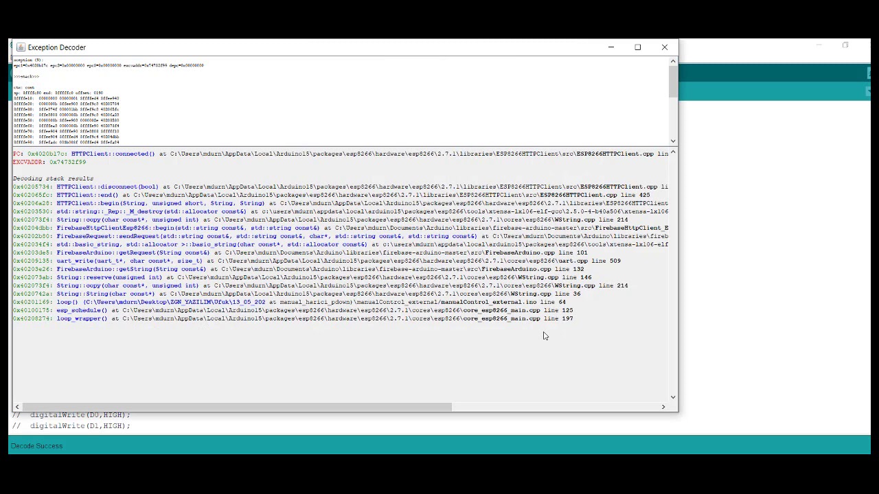 Exception 9  stack error arduino esp8266 nodemcu , google firebase database