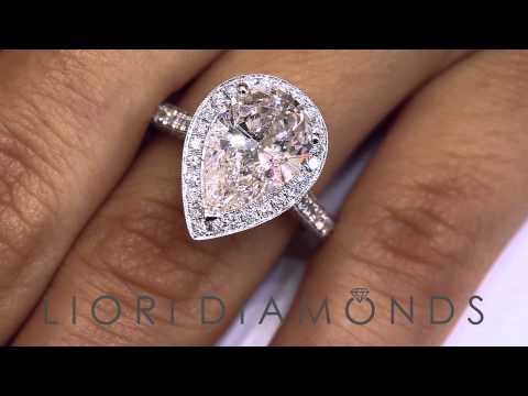 ER-SOLD-130 - 5.39 Carat G-SI2 Pear Shape Diamond Engagement Ring 18k White Gold Pave Halo