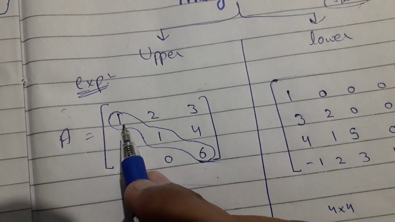 Upper Triangular and Lower Triangular Matrix/ Concept of Triangular matrices in Hindi/Urdu.