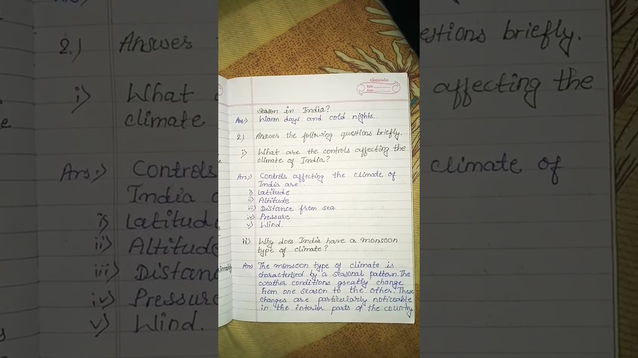 Class 9 GEOGRAPHY Chapter 4 (CLIMATE) Exercise solution.