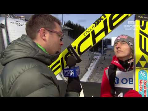 Piotr Żyła przerywa rozmowę z dziennikarzem TVP