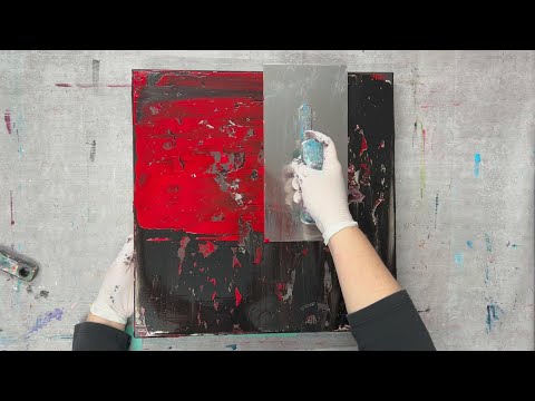 abstraktes Acrylbild malen | Rakeltechnik in Schwarz - Rot - Zinn