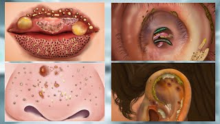 ASMR Remove Blackheads on Lips & Pimples in Ears | Pimple Cleaning Animation