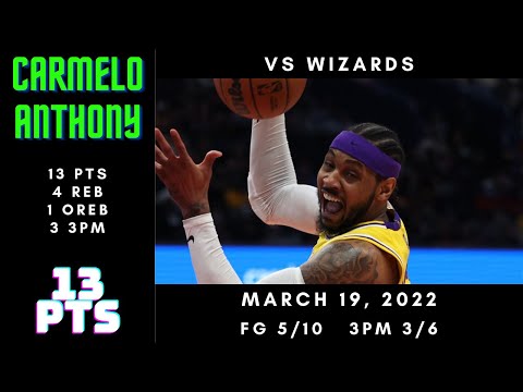 Carmelo Anthony 13 PTS, 4 REB, 1 OREB, 3 3PM vs Wizards - Mar 19, 2022