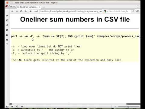 Beginner Perl Maven tutorial: 4.17 - One-liner sum of CSV