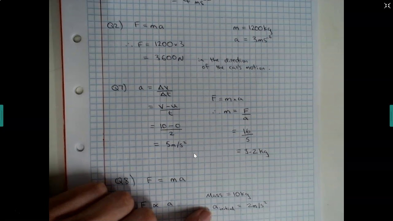 Newton's Second Law Worksheet Solutions