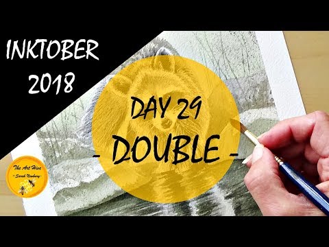 😮Inktober 2018 day 29 'DOUBLE'- daily art video/speed painting a RACCOON in coloured INK (TUTORIAL)