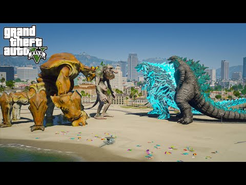 Legendary Godzilla, Godzilla Earth vs Xenokarce, The Troll - Epic Fight ( GTA V Mods )