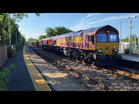 66076 & 66067 DB cargo with 22 loaded wagons 08:19 16E Lea Road 25/5/2024