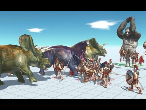 Death Run Spartan Army vs Scary Triceratops Clan vs Goro the Giant- Animal Revolt Battle Simulator