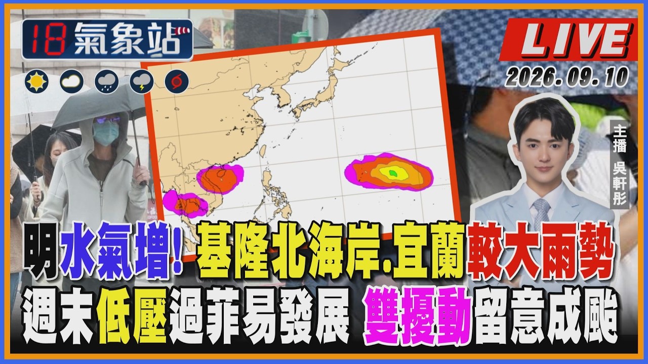 【TVBS18氣象站】明水氣增! 基隆北海岸.宜蘭較大雨勢 週末低壓過菲易發展 雙擾動留意成颱