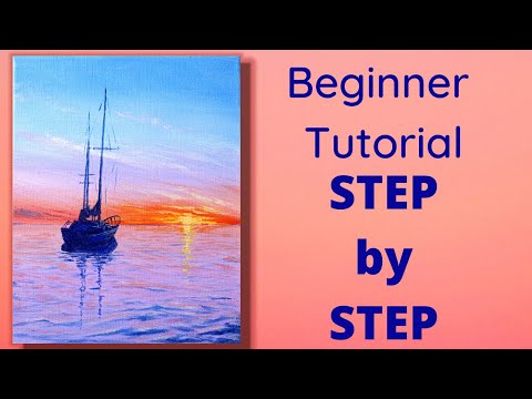 Ocean Sunset Acrylic Painting for Beginners / Beginner Tutorial / Step by Step /Easy Ocean painting