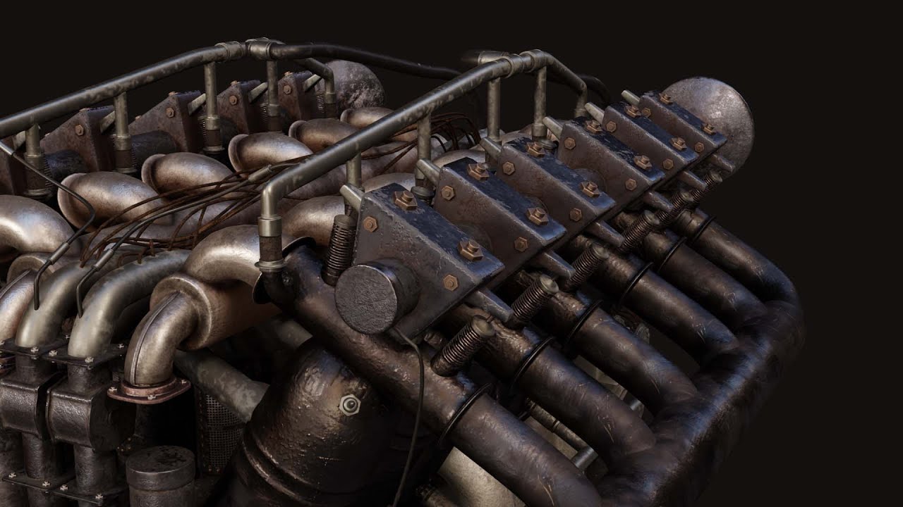 Aircraft V-Type Engine Vintage 3D Model