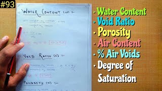 Geotech- Void Ratio / Water content / Porosity / Degree of saturation/Air content / Bulk unit weight