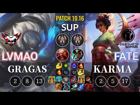 JDG LvMao Gragas vs IG Fate Karma Sup - KR Patch 10.16