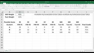 How to Calculate Final Grade By Weights for Homework and Test Scores in Excel. [HD]