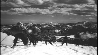 Fully equipped troops advancing and sliding downhill along the snow covered area ...HD Stock Footage