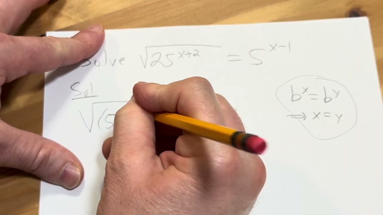 How to Solve the Exponential Equation sqrt(25^(x + 2)) = 5^(x - 1)