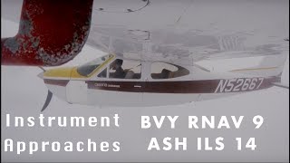 Instrument approaches in and out of the clouds w/ATC audio, Cessna 177RG, RNAV 9 BVY, ILS 14 ASH