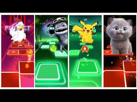 Chicken 🆚️ Crazy frog 🆚️ Pikachu 🆚️ Cartoon Cat 🎶 Tiles hop EDM rush gameplay 🎯..Who is win??