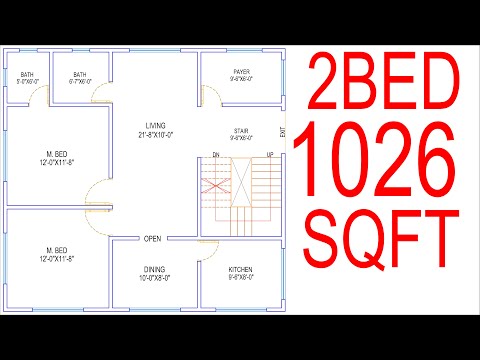 HOUSE PLAN DESIGN | EP 61 | 1026 SQUARE FEET 2 BEDROOMS HOUSE PLAN | LAYOUT PLAN