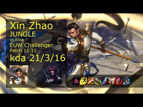 Xin Zhao Jungle vs Elise - EUW Challenger 21/3/16 Patch 11.11 Gameplay