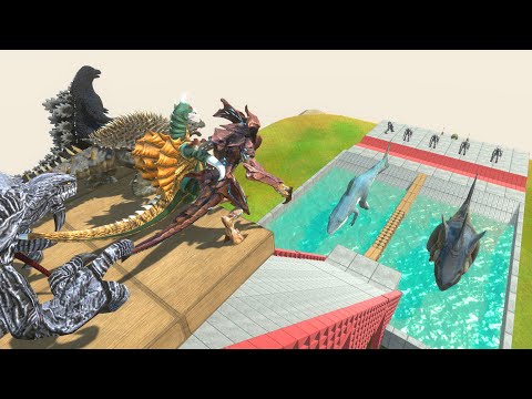 Kaiju Team Fall Into King Shark Tank Or Megalodon Rex Tank - ARBS