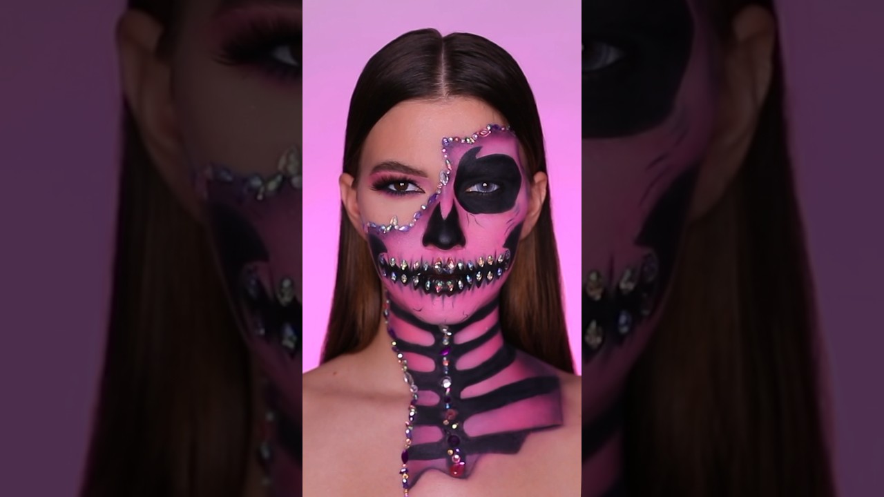15 seconds vs 5 hours ☠️ Glam Skull 💞 #halloween2023 #halloweenwithshorts #makeup #halloween