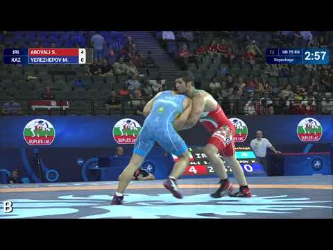 Repechage GR - 75 kg: S. ABDVALI (IRI) df. M. YEREZHEPOV (KAZ) by VPO, 4-0