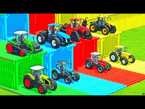 NEW HOLLAND vs JOHN DEERE vs CLASS vs FENDT vs CASE TRACTORS w GARAGE ! Farming Simulator 22