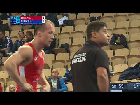 1/2 GR - 59 kg: S. EMELIN (RUS) df. S. GULIYEV (AZE) by VSU, 8-0