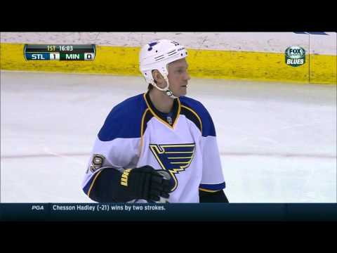 T.J. Oshie wrist shot goal 1-0 St. Louis Blues vs Minnesota Wild 3/9/14 NHL Hockey.