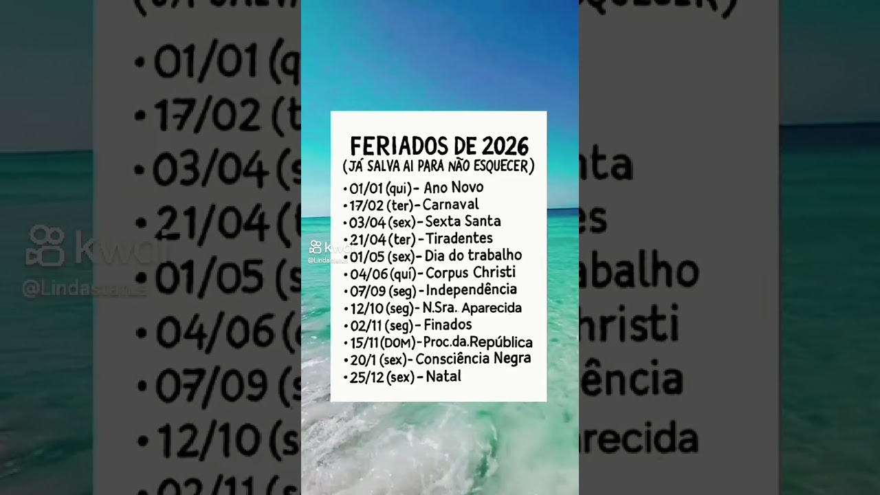 olha aí o calendário dos feriados 2026