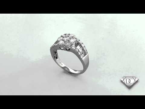 2.05 c.t.w Round and Baguette Diamond Flower Cocktail Ring in 18K White Gold.