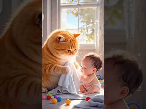 cat with baby take care of baby ###catvideos ##cat funny vedio please like and subscribe