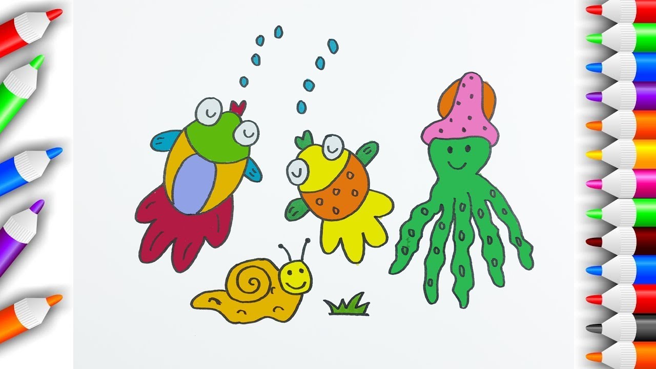 How to Draw Sea Animals Coloring Pages for Baby! Kids Learn Animals | YouTube Videos for Kids