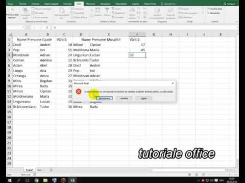 Validare date prin compararea valorilor din celuele alăturate Excel