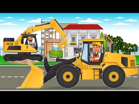 Excavator and Loaders Pouring Foundation - Construction House | Construction Vehicles Animated