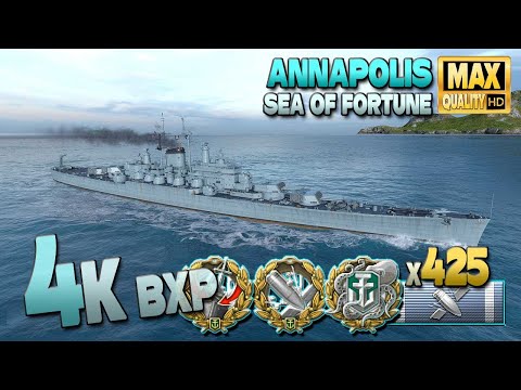 Cruiser Annapolis: 4k base XP game on map Sea of Fortune - World of Warships