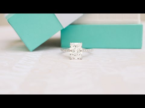 3.5 Carat Radiant Cathedral Lab Diamond Engagement Ring with Pavé Band in Platinum | Ada Diamonds