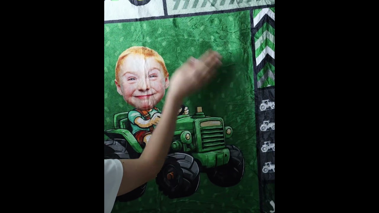 Custom Face Boy Loves Tractors | Personalized Photo Wearable Hooded Blanket