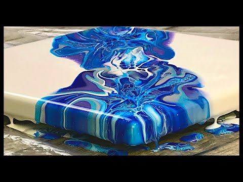 Blue Bloom Technique Acrylic Pour using a Straw and Mouth Blown