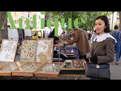 [Mom in Paris vlog]Antique shopping at weekend flea market | shop with me and flower artist Yurika