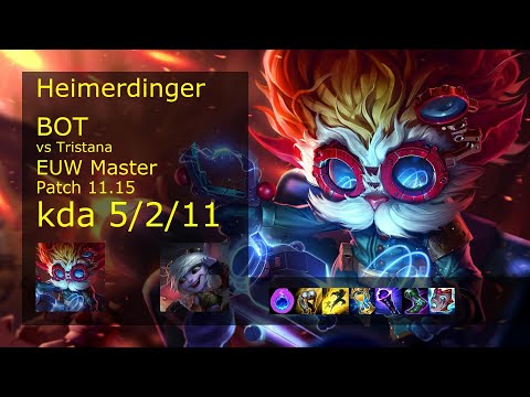 Heimerdinger Bot & Karma vs Tristana & Nautilus - EUW Master 5/2/11 Patch 11.15 Gameplay
