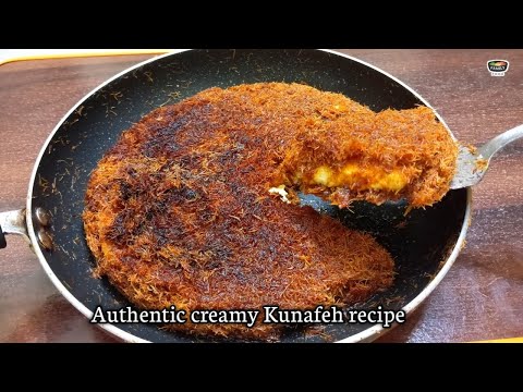 Authentic creamy Kunafeh recipe without oven in a pan by family food recipes