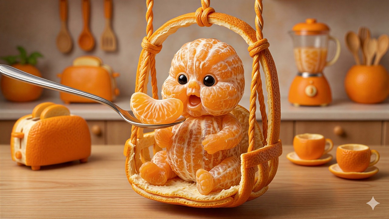Tiny Orange Baby Eating Oranges! 🍊 Most Satisfying Fruit Art Reveal (8K)