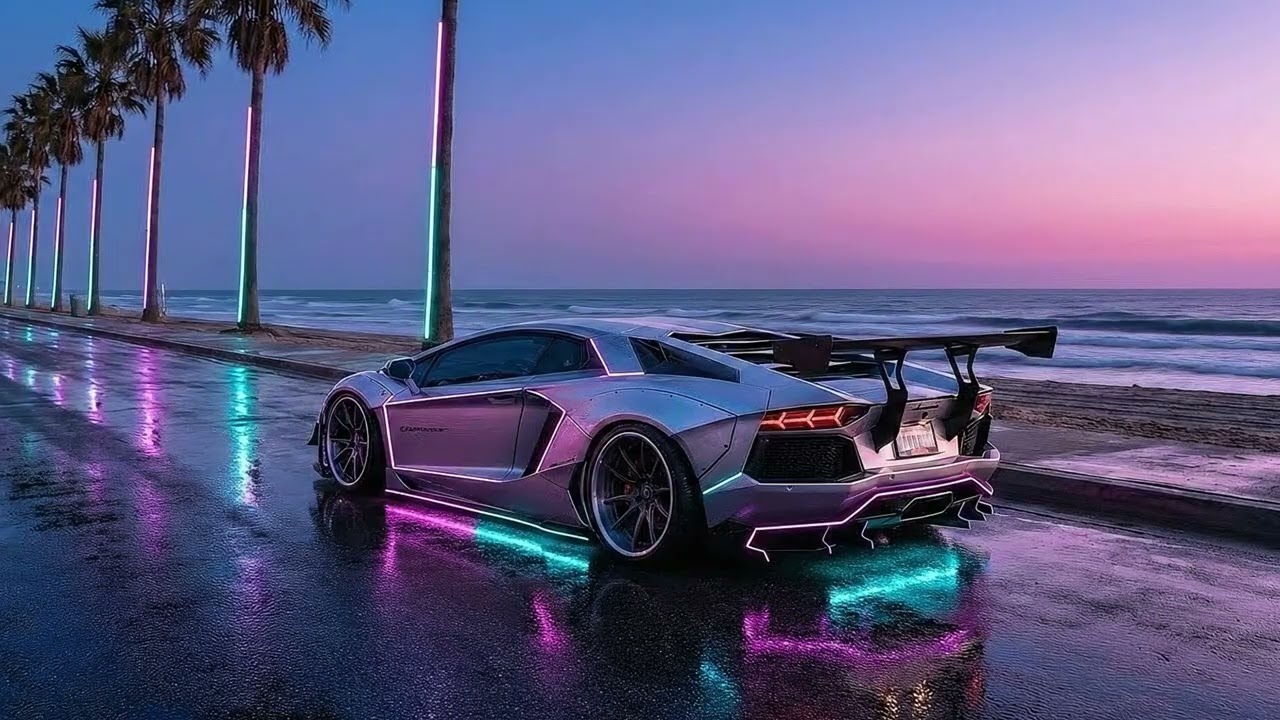 Lamborghini Aventador Shot at Neon Coast | 4K Aesthetic Car Live Background
