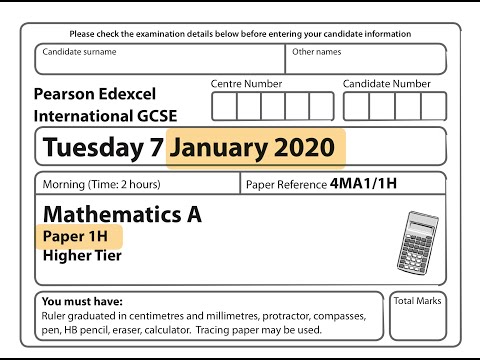 IGCSE Mathematics January 2020 - 4MA1/1H